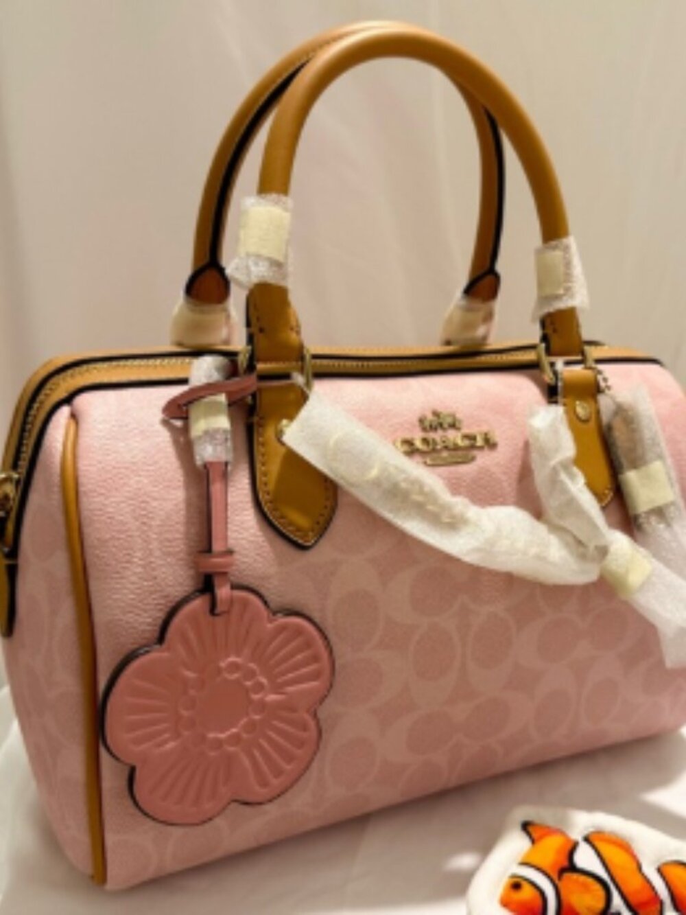 Coach Medium Rowan Satchel Bag In Signature Canvas With Charms Powder Pink